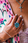 Turquoise Blossom Heart Ring 7.3/4