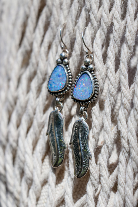Opal Feather Earrings