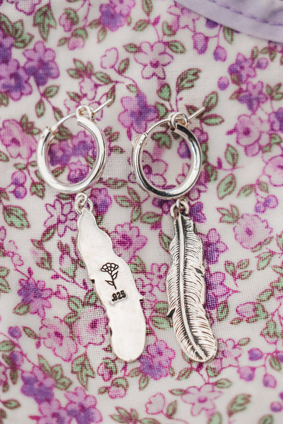 Silver Feather Hoops