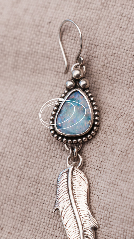Opal Feather Earrings