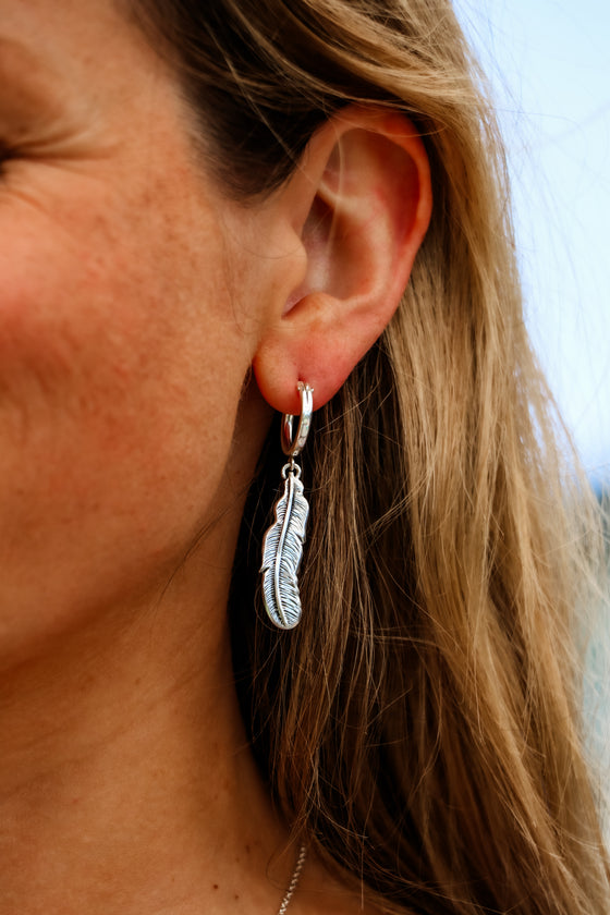 Silver Feather Hoops