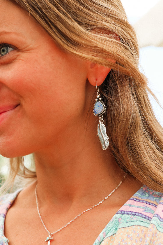 Opal Feather Earrings