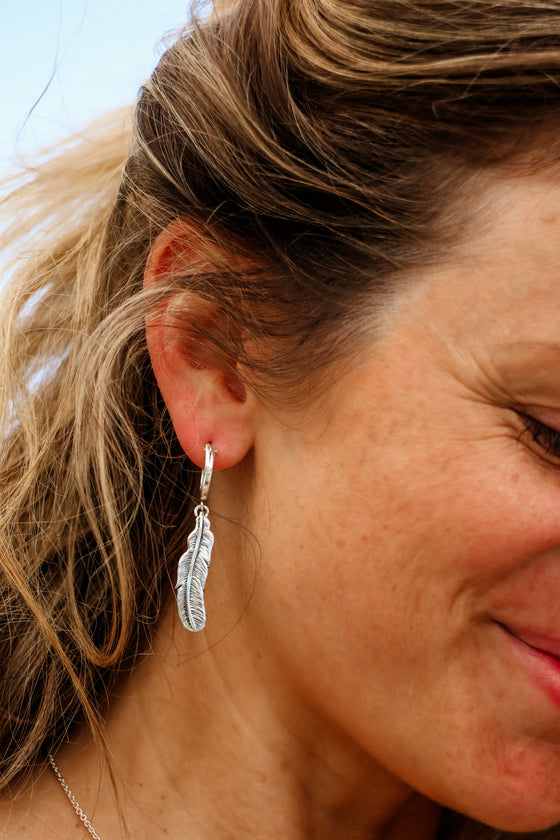 Silver Feather Hoops